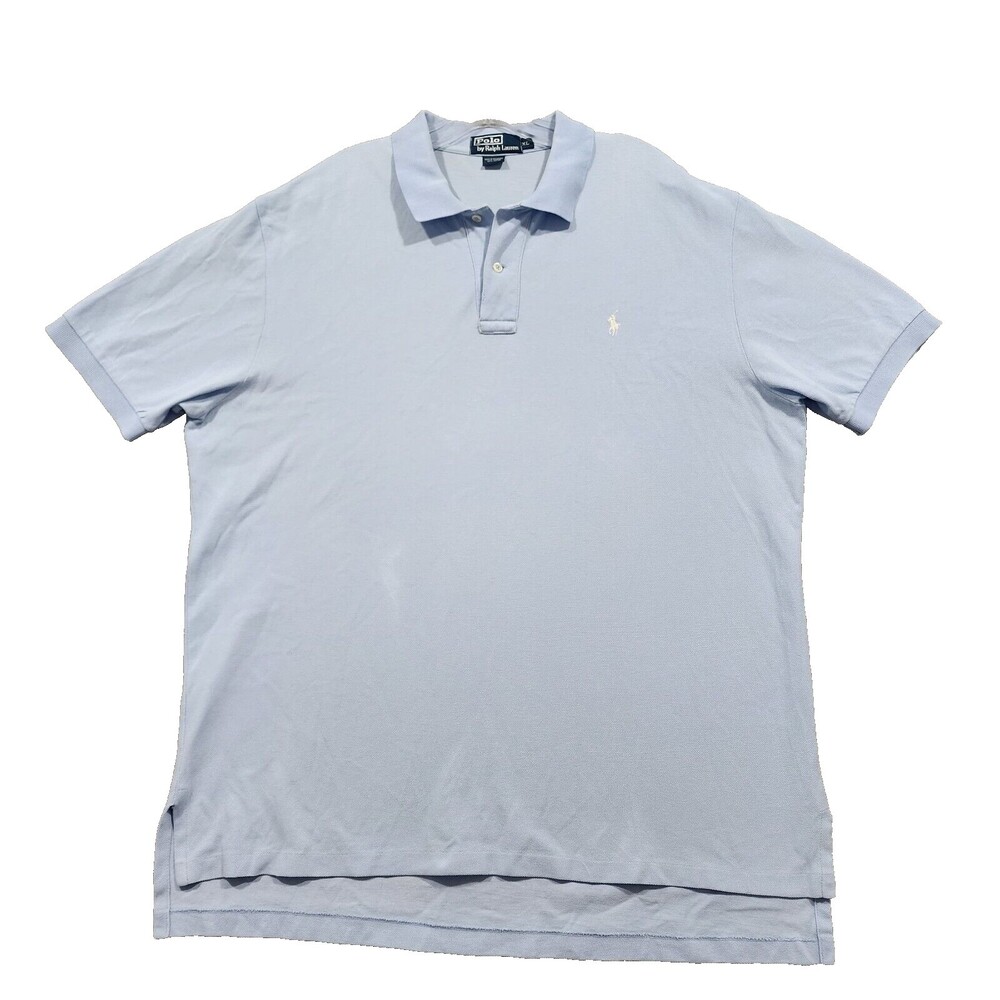 Ralph Lauren Polo Shirt Mens XL Blue White Pony Logo Solid 100% Cotton